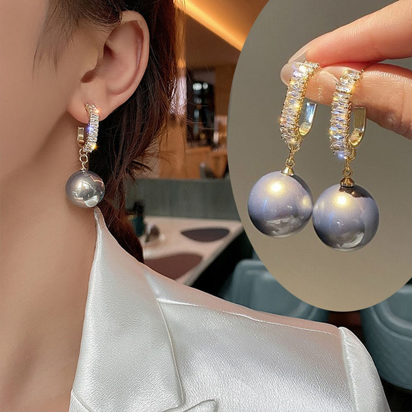 Grey Pearl Climber Earrings Created with Zircondia® Crystals by Philip  Jones Jewellery